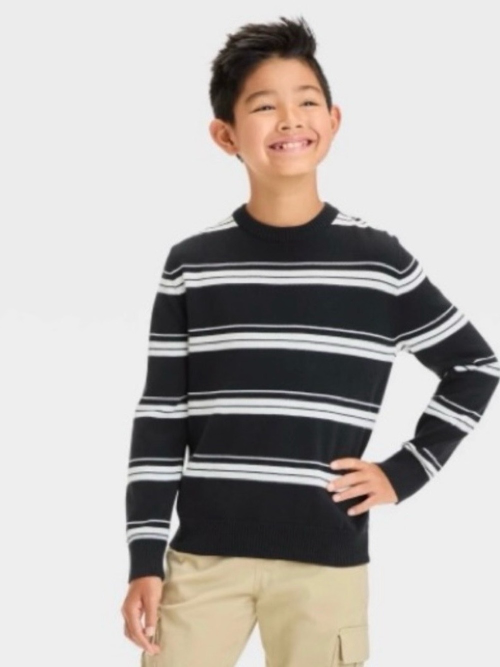 Boys' Striped Pullover Sweater - Cat & Jack Black Size Medium (8) New